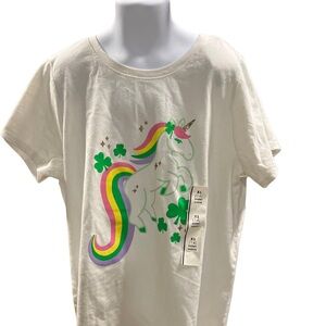 Cat And Jack Girls Unicorn White Shirt Size XL 14